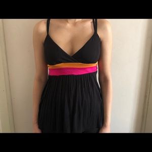 Rue 21 Black Shirt with Orange and Pink Stripe